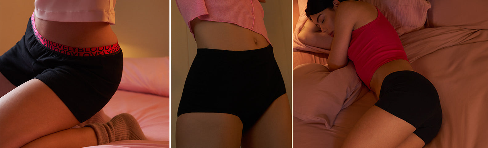 Kvinder, der bruger Libresses boxershorts menstruationstrusser til natten