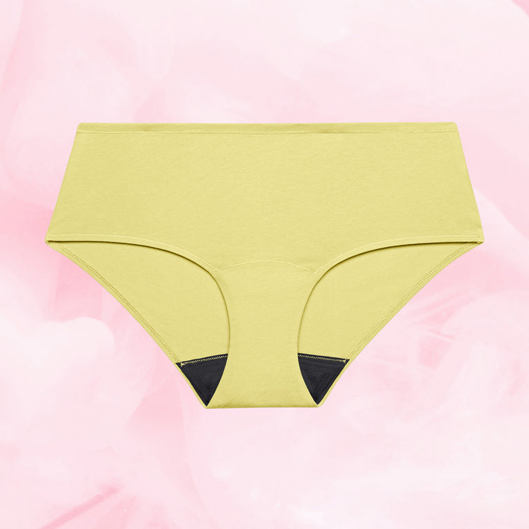 ComfortFit Essentials Hipster Let Flow menstrual underwear with high waist.