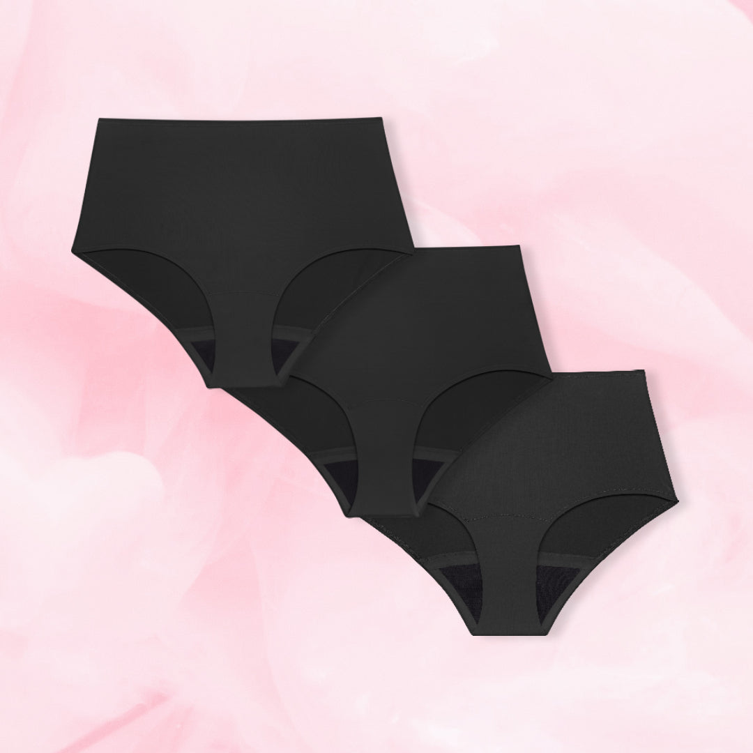 High Waist Discovery Set: three ComfortFit menstrual underwear pairs.