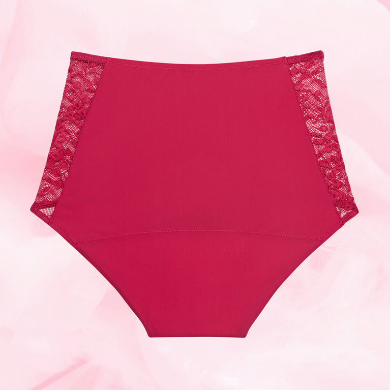 High-waisted Floral Heavy Flow Menstrual Briefs with lace sides.