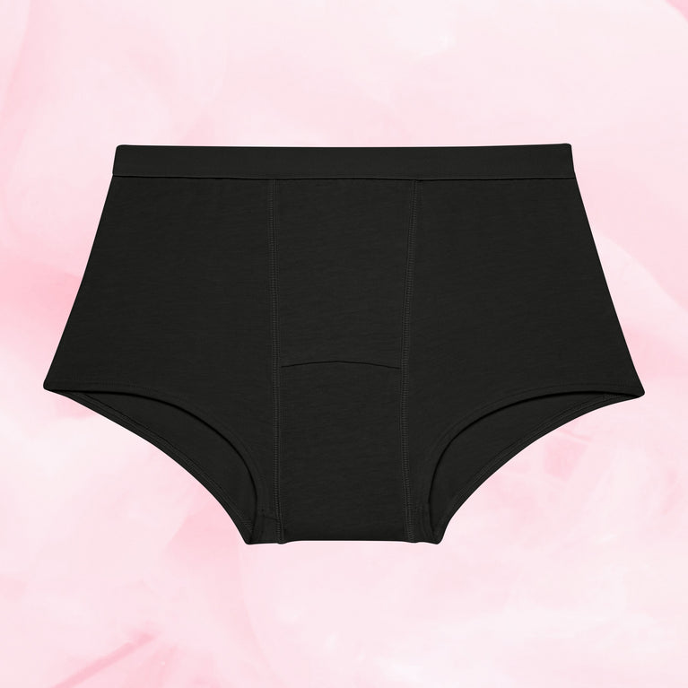 Teens Boxer Moderat Flow 5-pak, højtaljede sorte trusser mod lækage.