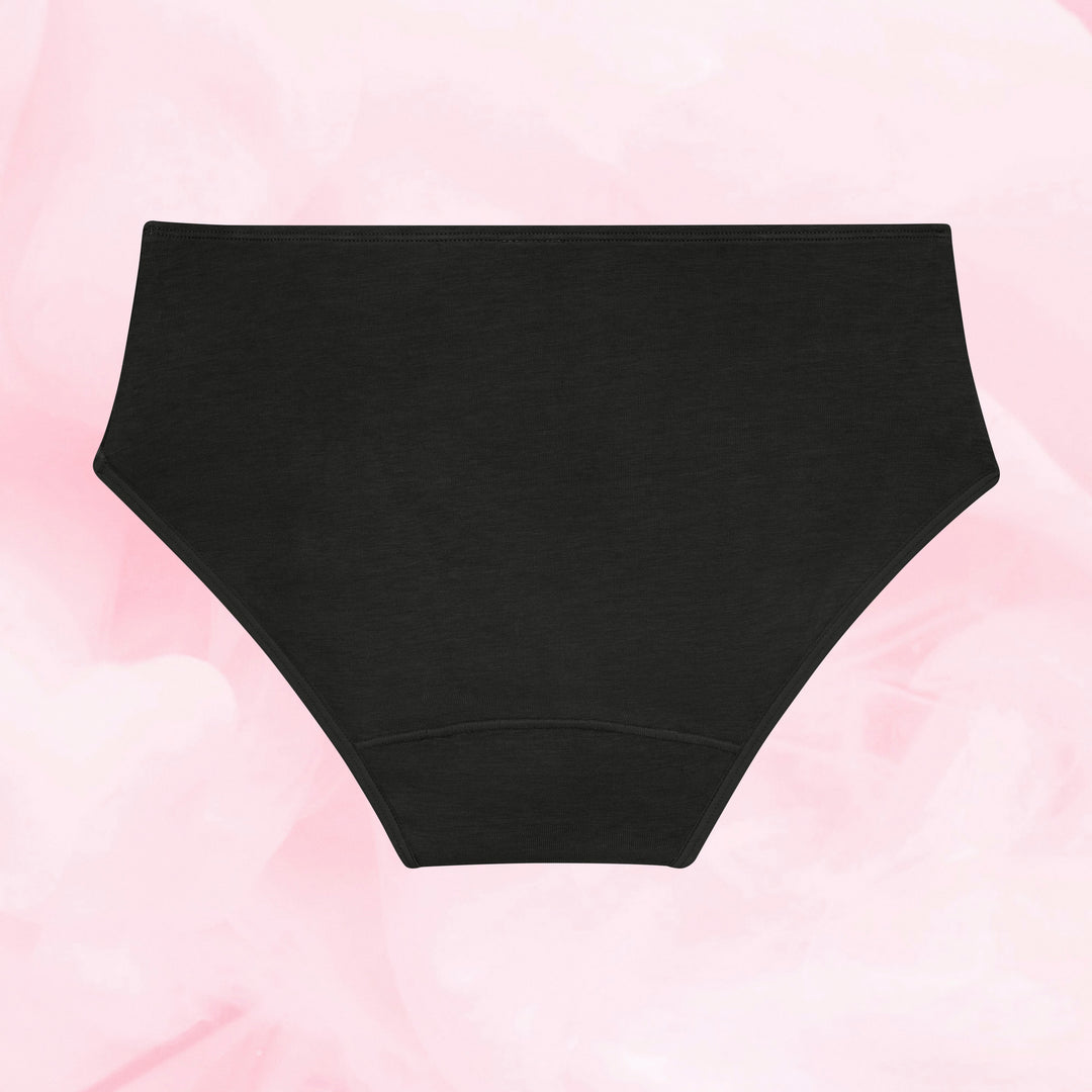 Teens Hipster Moderat Flow 5-pak menstruationstrusser, høj talje, sort, fladlagt.