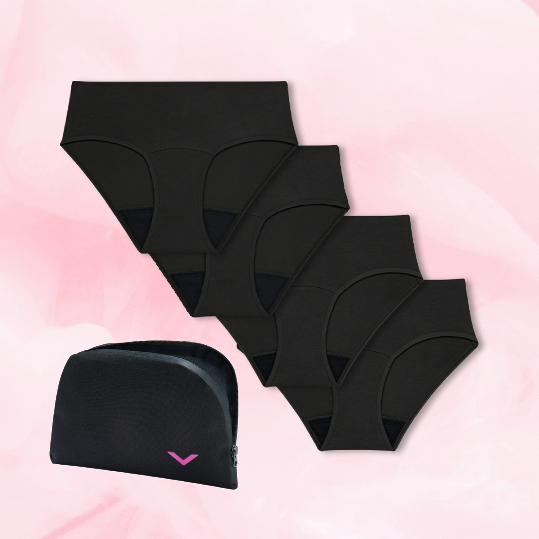 Teens on the go Set med fire menstruationstrusser og rejseetui.